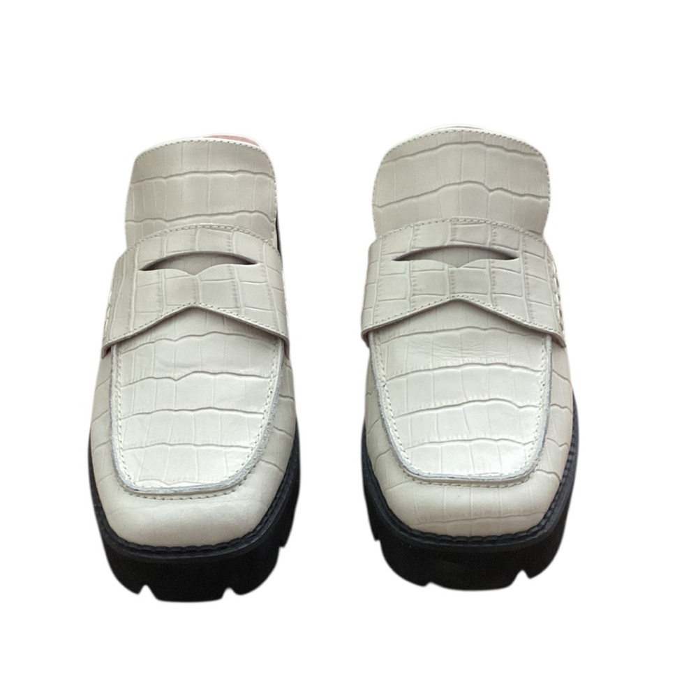 All Black Croc-Embossed White Leather Loafer Mules